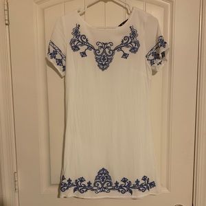 Blue and Ivory Embroidered Shift Dress